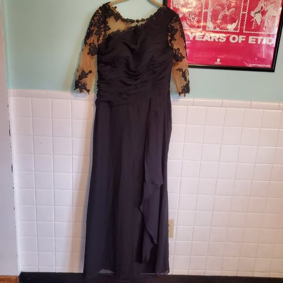 Vintage 90s Y2K Black Illusion Floral Bodycon Maxi Dress Size 14 Goth Glam - Picture 4 of 14